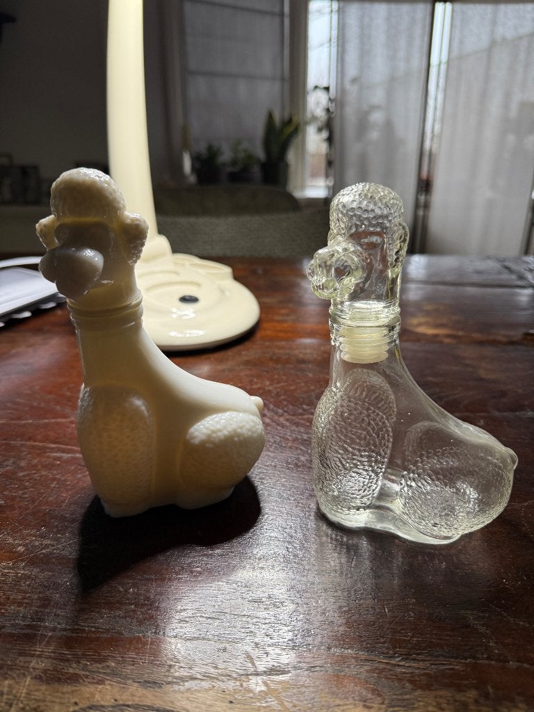 Vintage Poedel Flessen - Melkglas en Helder Glas, Ophalen of Verzenden, Gebruikt, Dier