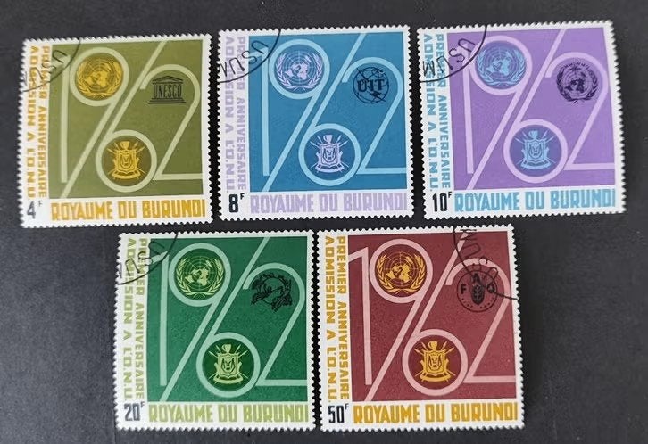 Burundi 1006008 1ste verjaardag opname in de VN, Ophalen of Verzenden, Overige landen, Gestempeld