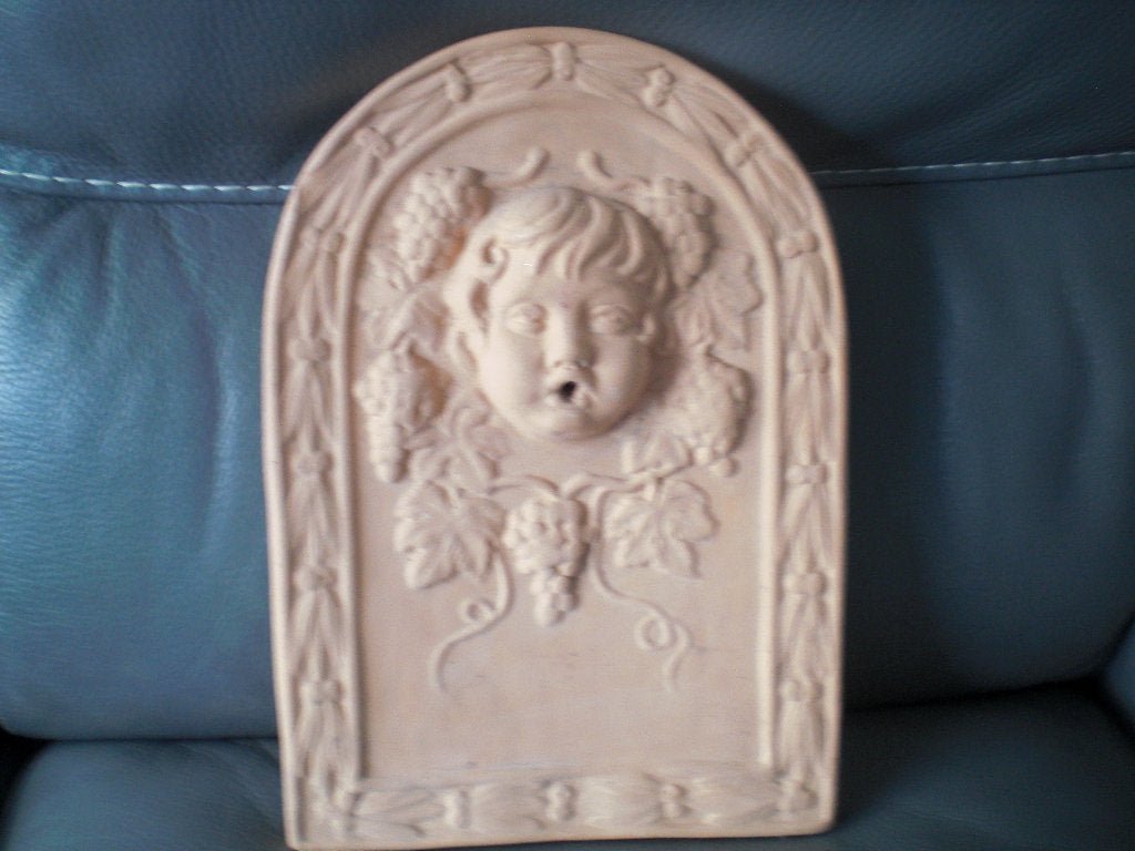 terracotta fontein plaat met engel en druiven, Ophalen of Verzenden, Nieuw, Overige materialen, Minder dan 20 mm