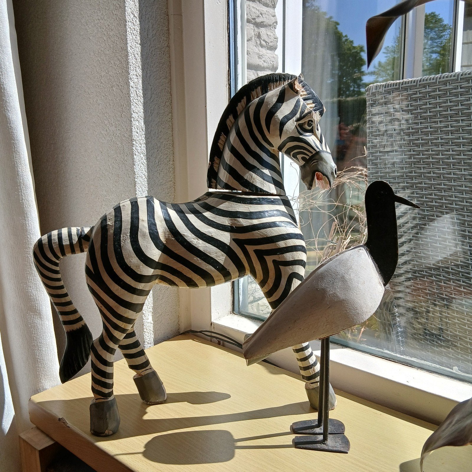 Houten Zebra en Meeuw Beelden - Decoratieve Set, Ophalen of Verzenden, Gebruikt, Dier
