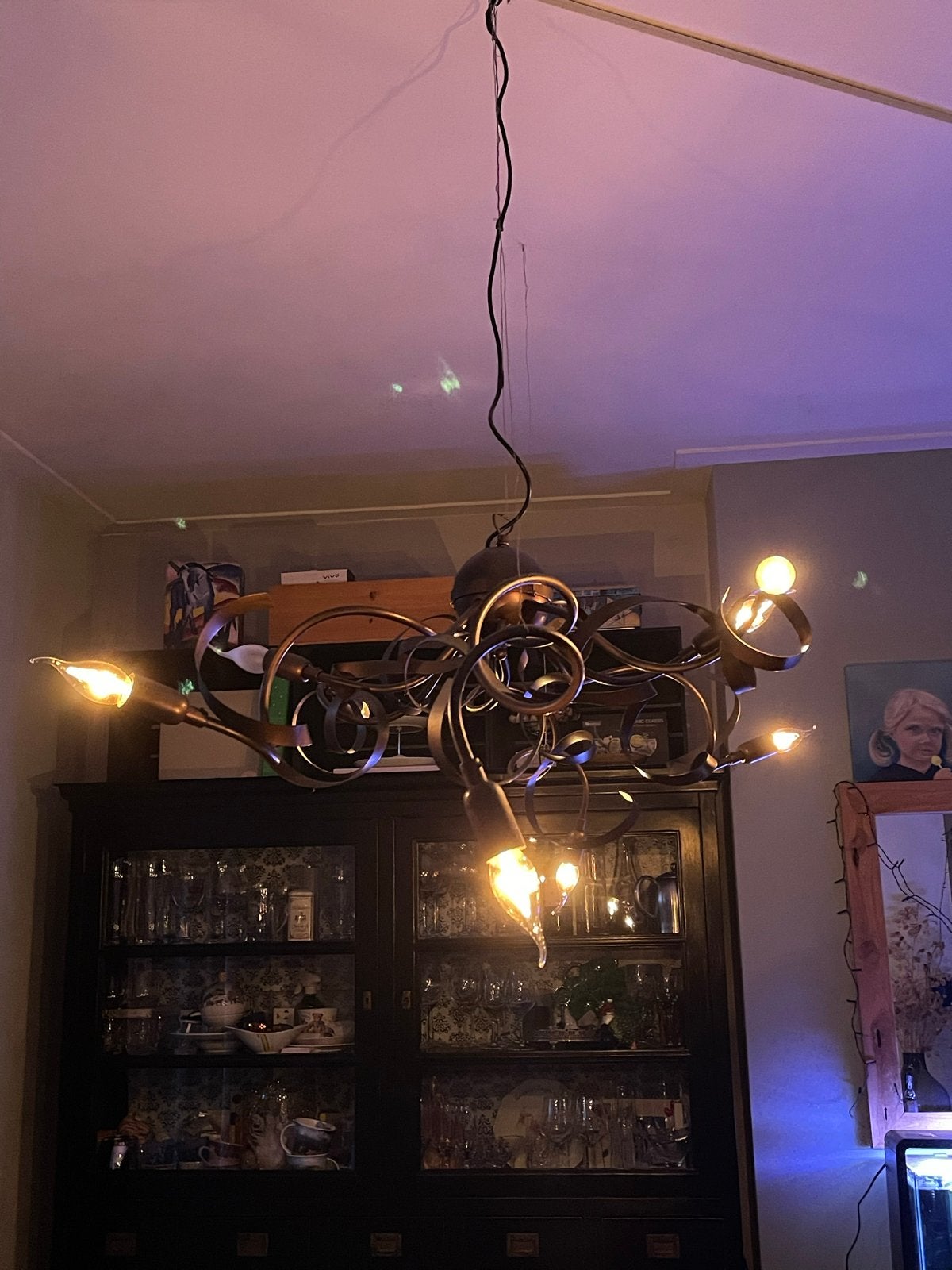Grote vintage metalen plafond kroonluchter, Ophalen, Gebruikt, E14 (klein), Metaal