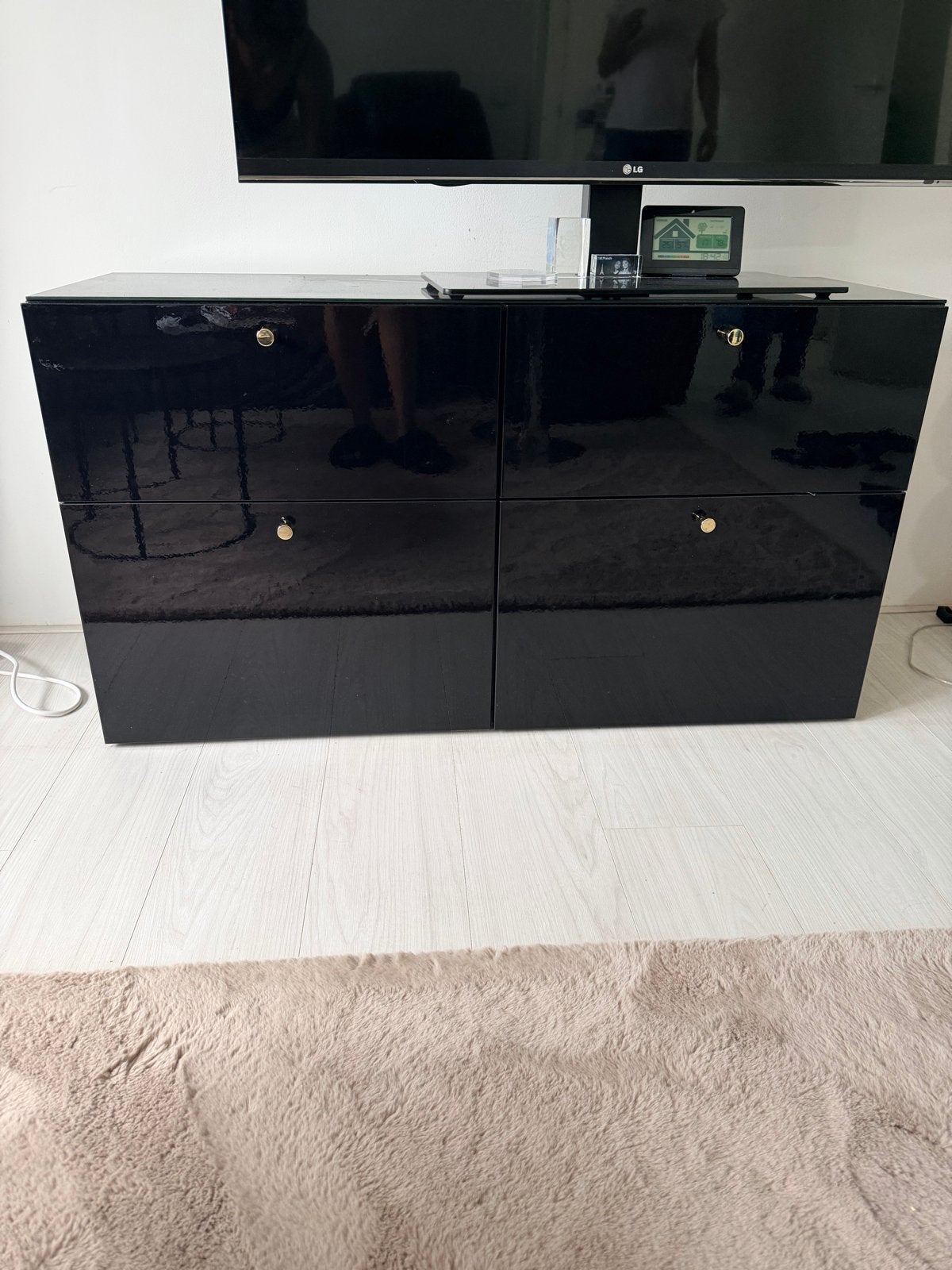 Zwart hoogglans dressoir met 4 lades, Ophalen, Overige materialen, Gebruikt, 100 tot 150 cm