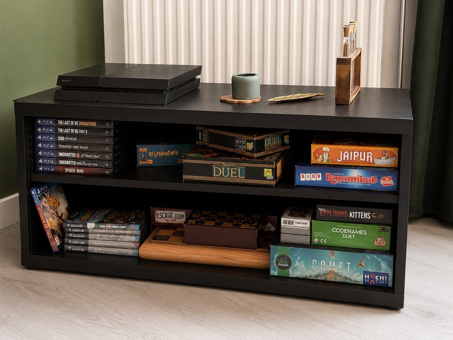 Compact tv-meubel / dressoir voor tv en games, Ophalen, Zo goed als nieuw, Zwart