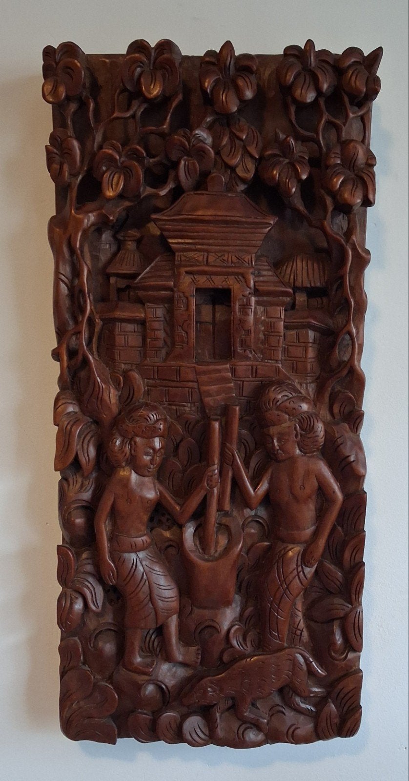 Indonesië. Houtsnijwerk.  3D. 24/52/5 cm., Bruin, 52 cm, Handgemaakt, Indonesië