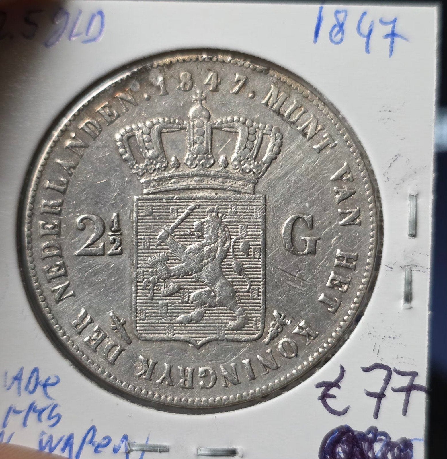 Rijksdaalder 1847 Nederland, Postzegels en Munten, Munten | Nederland, Verzenden, Zilver, Losse munt, 2½ gulden