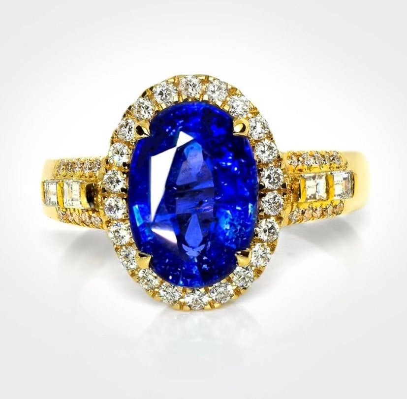 Zeer mooie NIEUWE 18K gouden ring met saffier en diamanten, Sieraden, Tassen en Uiterlijk, Ringen, Nieuw, Ophalen of Verzenden
