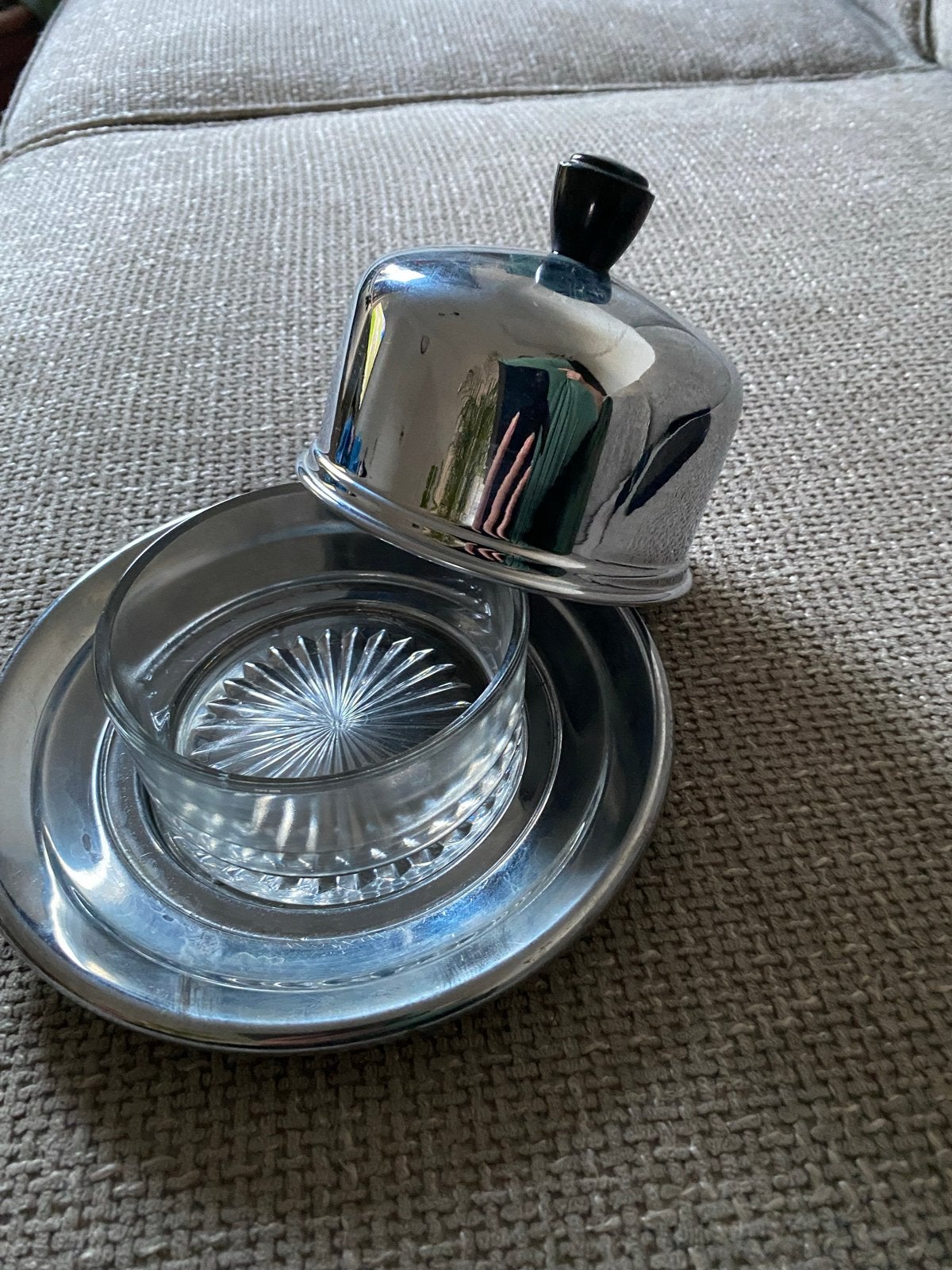 Vintage Roestvrijstalen Boterkoeler Glazen Inzet botervloot, Ophalen of Verzenden