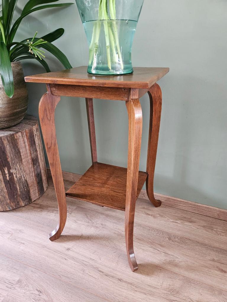 Vintage grote plantentafel / bijzettafel van hout, vierkant, Ophalen, Gebruikt, 50 tot 100 cm, 50 tot 100 cm