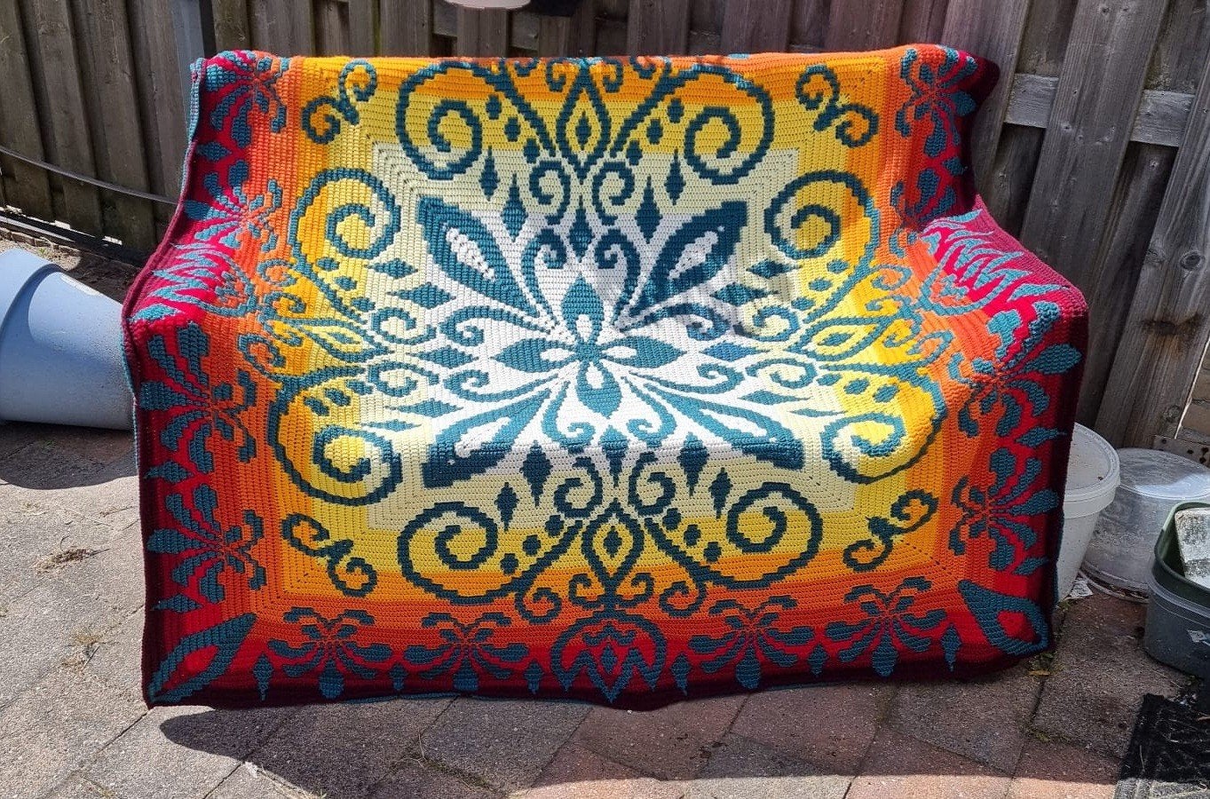 Gehaakte deken/plaid Fleur, sunset, Ophalen of Verzenden, Zo goed als nieuw, Haken, Overige typen