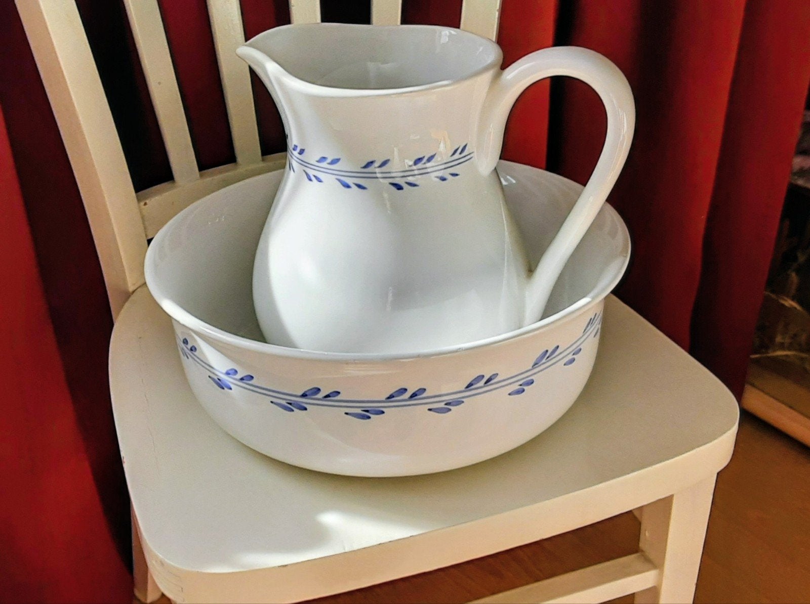 Antiek Lampetstel - Kan en Kom met Blauwe Rand, Antiek en Kunst, Ophalen of Verzenden