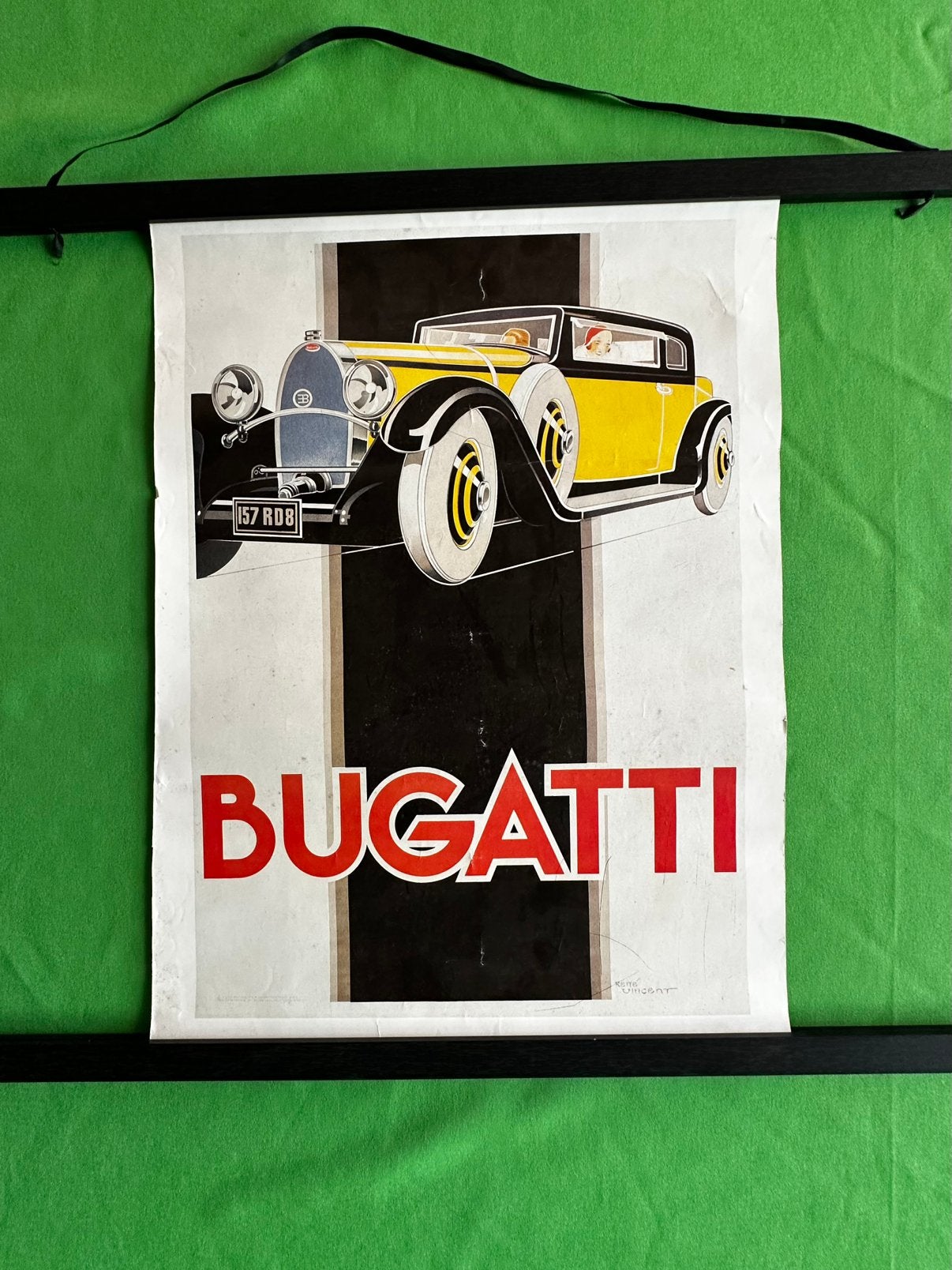 Bugatti poster René Vincent mooie wat oudere reproductie., Ophalen of Verzenden, Gebruikt, Auto's