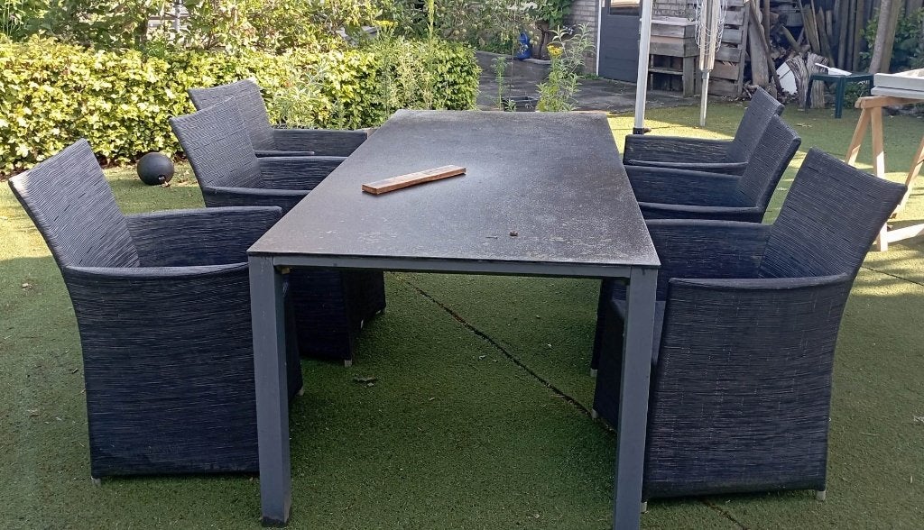 Leuke hoge tuinset, Tuin en Terras, Tuinsets en Loungesets, Ophalen, Overige materialen, Gebruikt, 6 zitplaatsen