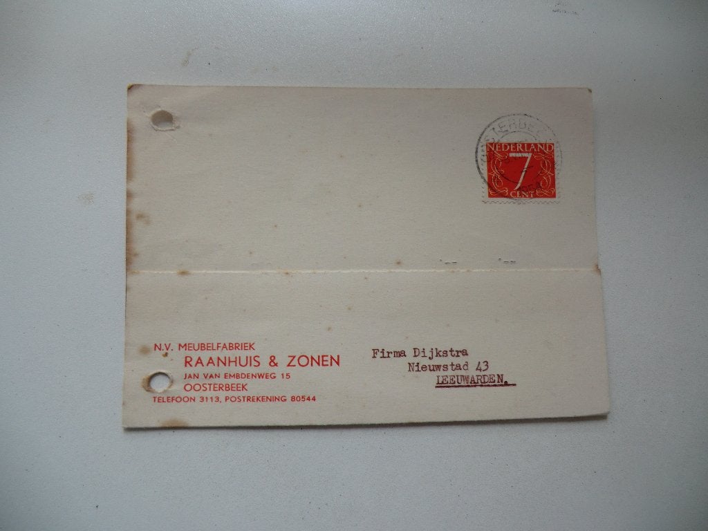 Oosterbeek,Arnhem,Meubelfabriek Raanhuis,1954, Verzenden, 1940 tot 1960, Gelopen, Gelderland