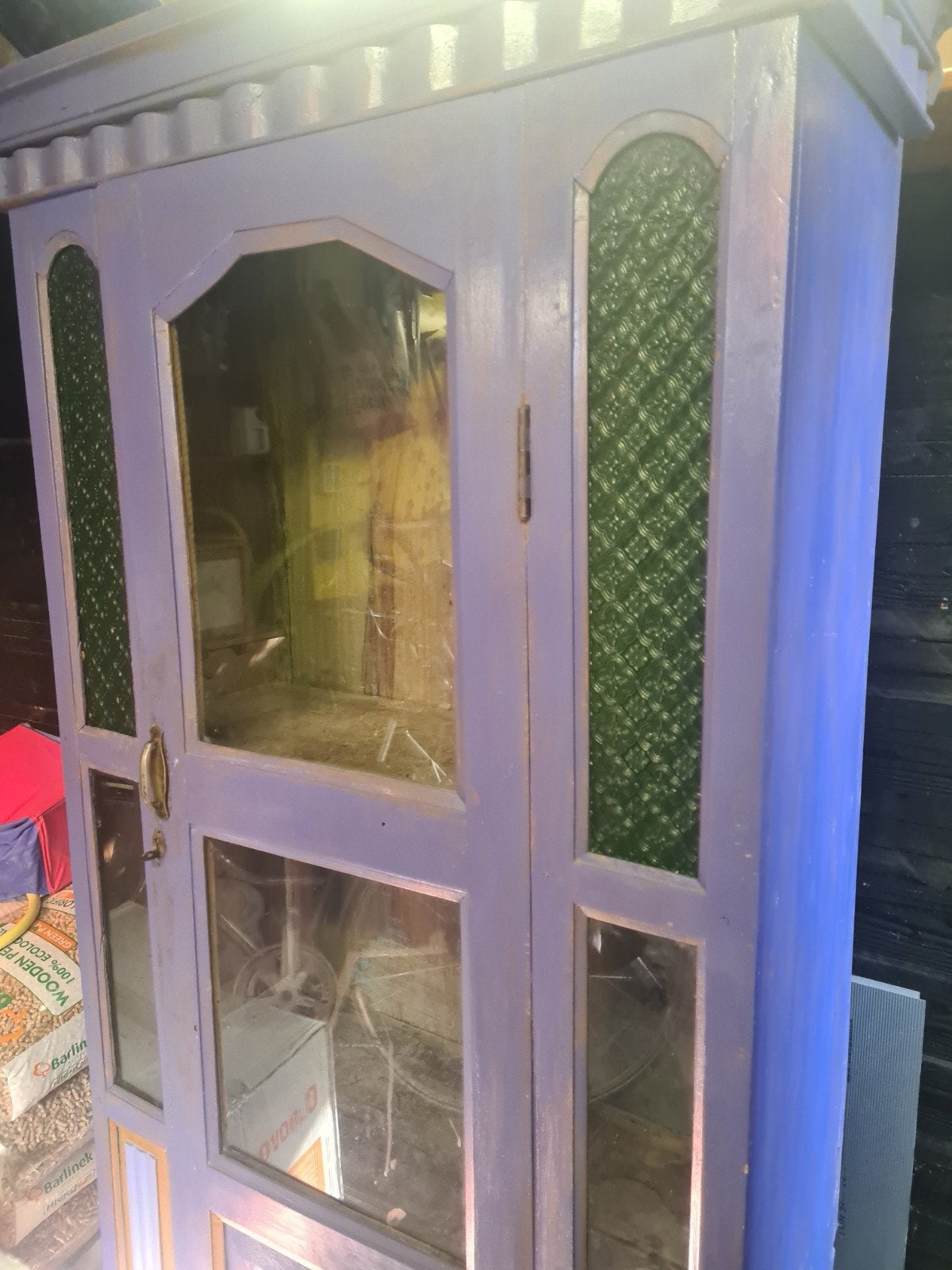 Unieke paarse vitrinekast met glas en lades, Ophalen of Verzenden