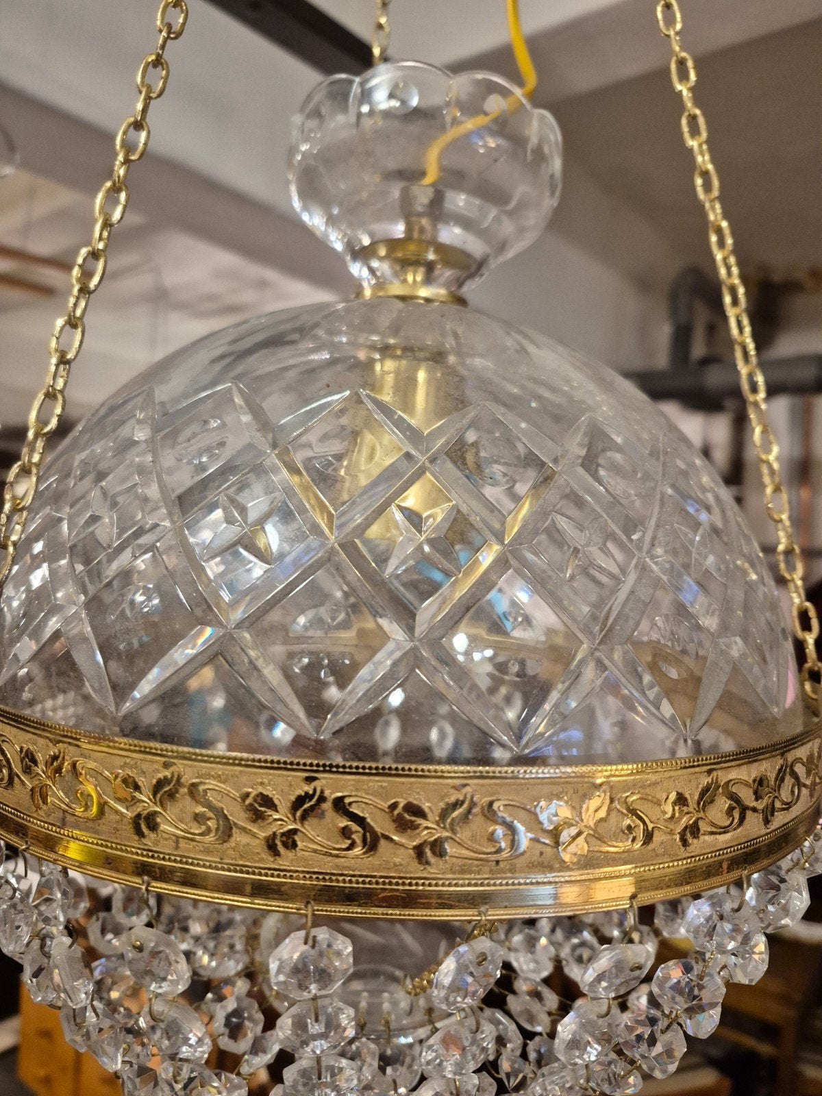 Prachtige kristallen hanglamp met messing details, Ophalen of Verzenden