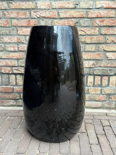 Zwart stenen bloempot, Tuin en Terras, Rond, Zo goed als nieuw, Balkon, Aardewerk