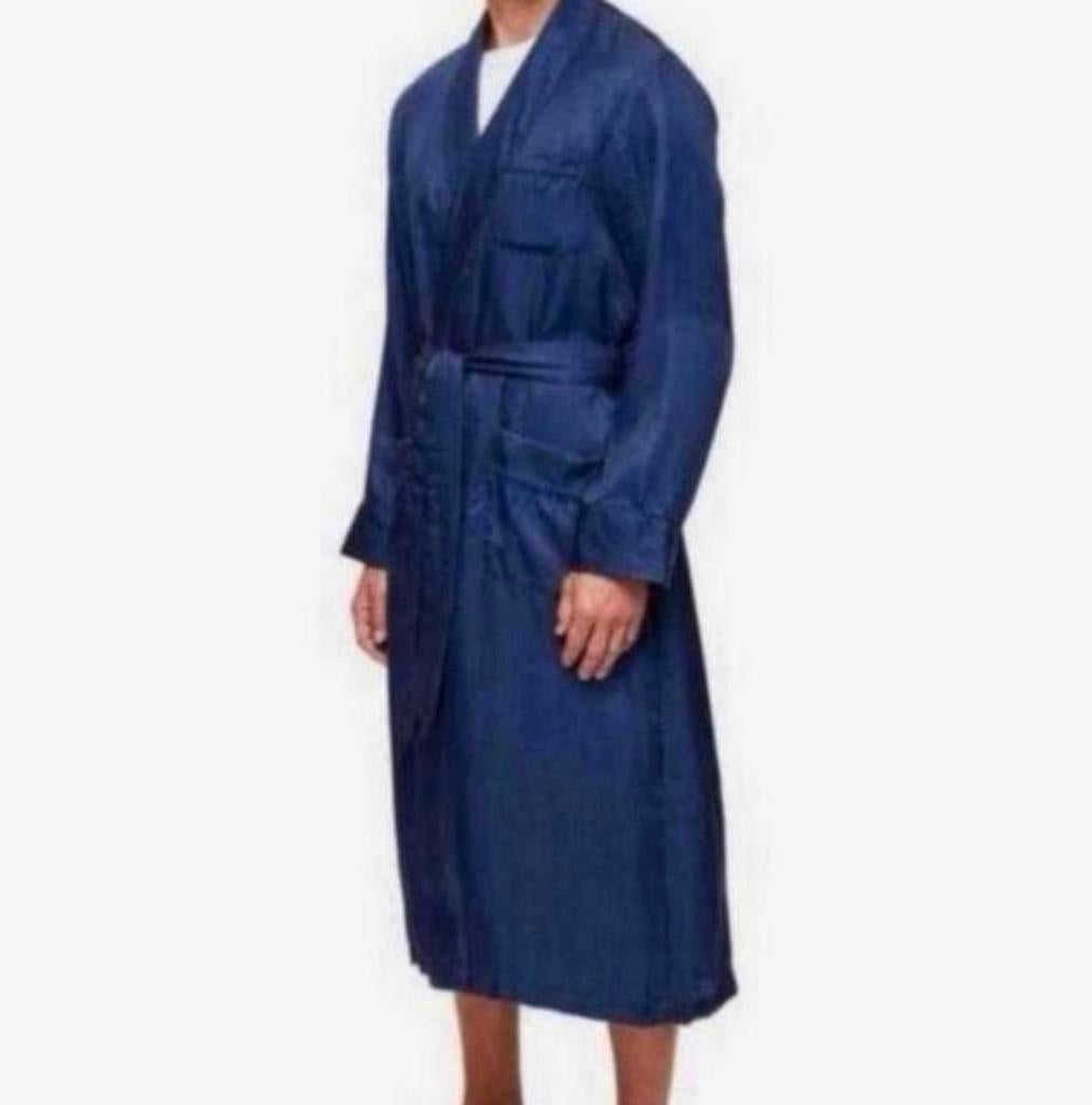 Derek Rose Luxe Badjas Dressing Gown Woburn Silk Satin Navy, Kleding | Heren, Blauw, Ophalen of Verzenden, H, H