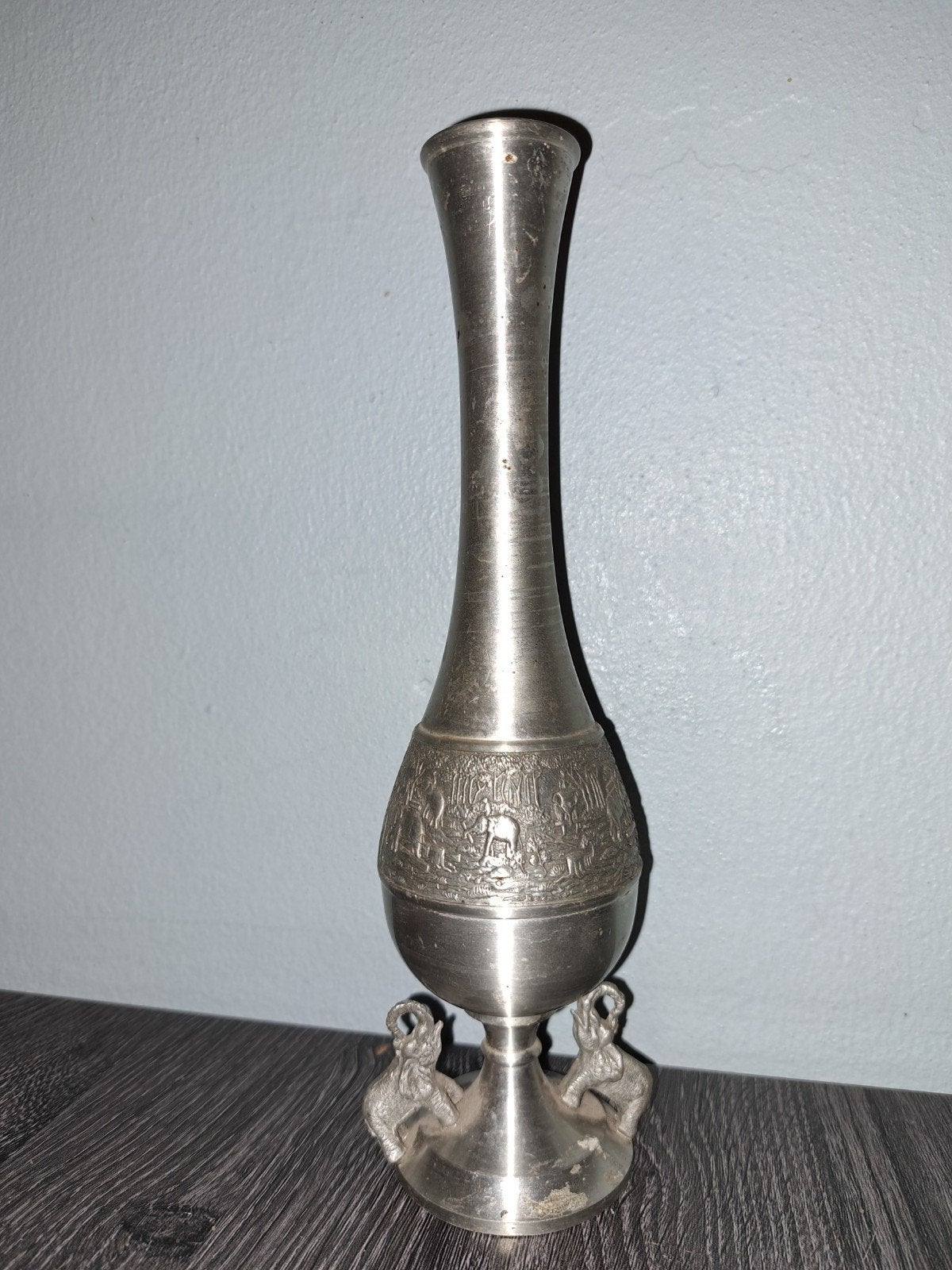 Vintage Thaise tinnen vaas met olifanten en tekst, Antiek en Kunst, Ophalen of Verzenden