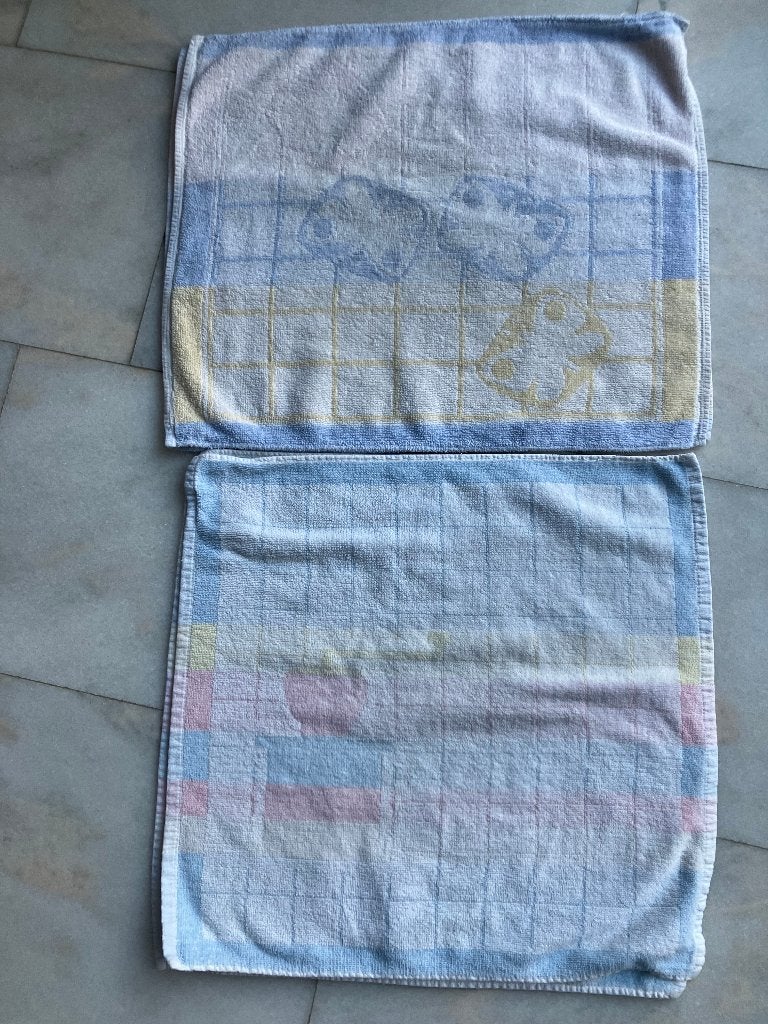 4 Vintage Keukenhanddoeken Blauw - Geel - Roze, Ophalen of Verzenden