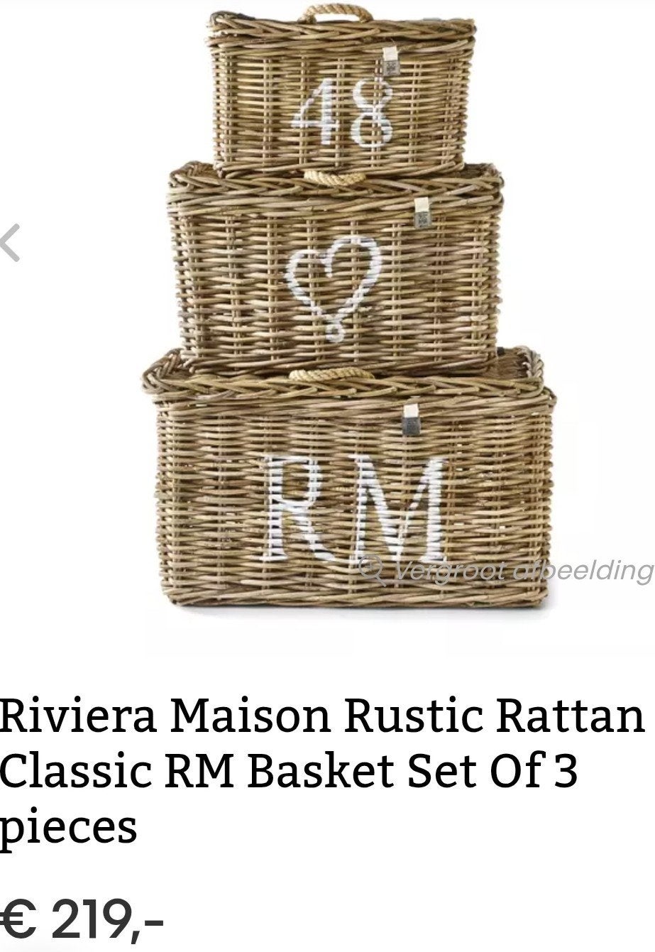 Riviera Maison RM 3 rattan manden + Tafeltje (nieuwpr € 369, Ophalen, Zo goed als nieuw, Natuurlijk materiaal, Boho