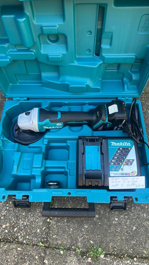 Makita DGA505 18V Haakse Slijper met Accu, Lader en Koffer, Ophalen of Verzenden, Zo goed als nieuw