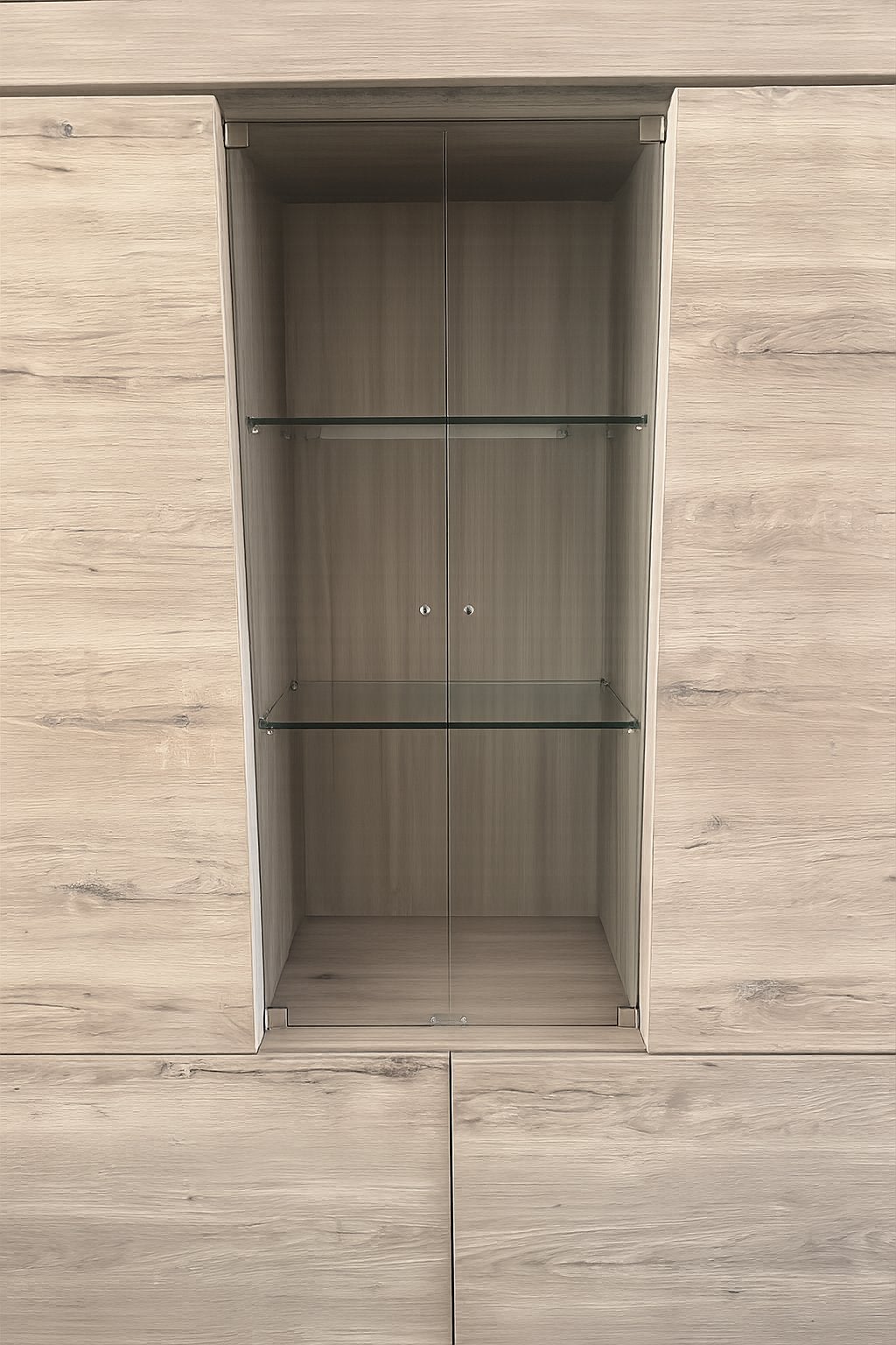 Beige buffetkast met licht, Ophalen of Verzenden, Zo goed als nieuw, 25 tot 50 cm