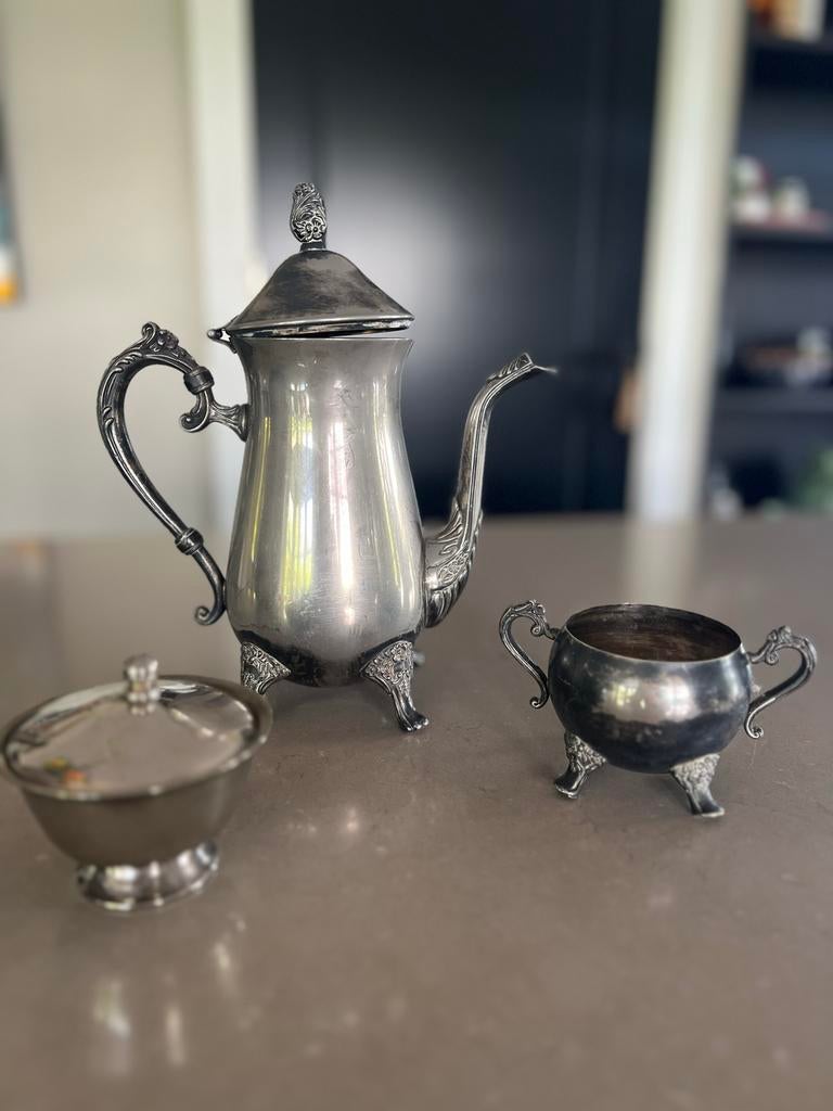 Antieke Zilveren Koffie- en Suikerset, Antiek en Kunst, Ophalen, Zilver