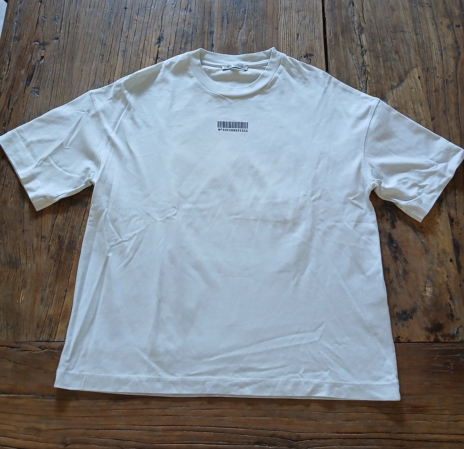 Zara Oversized T-shirt Wit met Barcode Print (Maat S), Ophalen of Verzenden, Zo goed als nieuw, Maat 46 (S) of kleiner, Zara