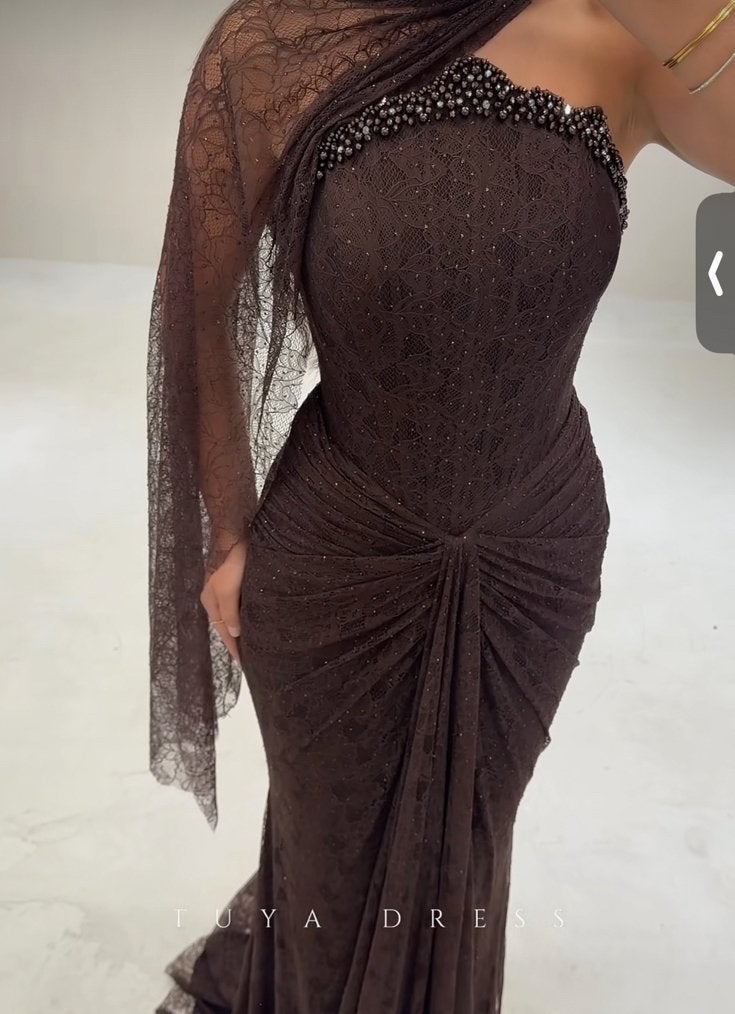 Prachtige bruin galajurk/ evening dress abiye maat 38/40, Kleding | Dames, Maat 38/40 (M), Bruin, Ophalen of Verzenden, Zo goed als nieuw