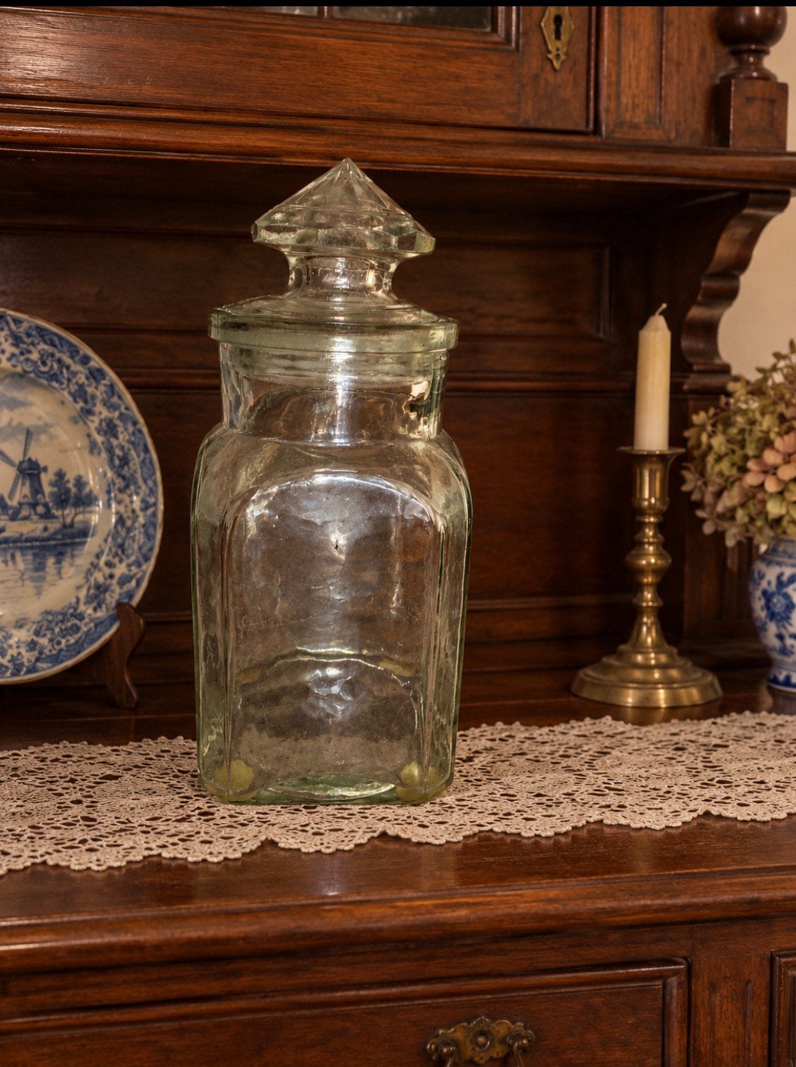 Oude glazen voorraadpot of snoeppot, Glas, Ophalen, Gebruikt