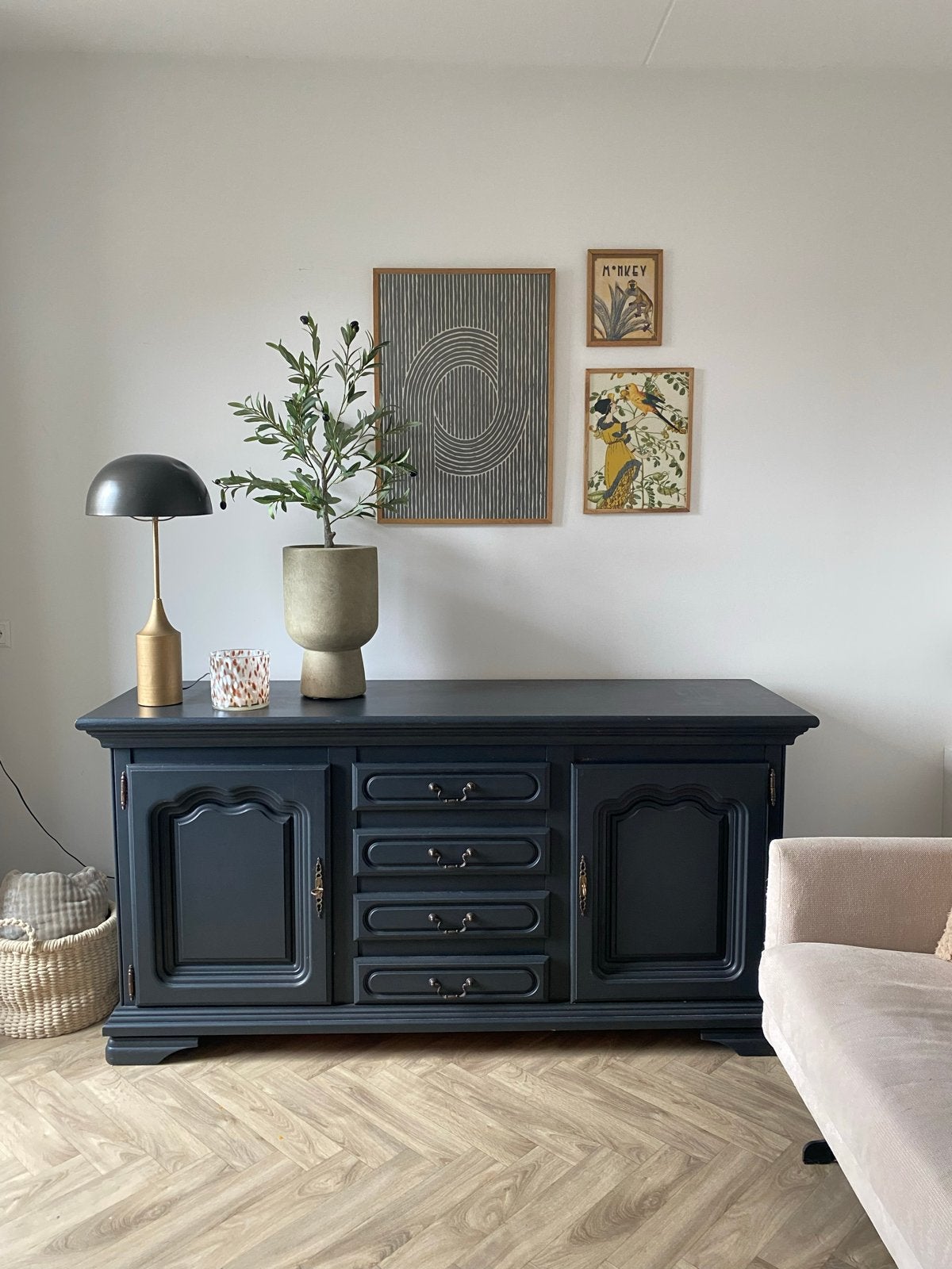 Prachtig zwart brocante dressoir, Gebruikt, 150 tot 200 cm, Ophalen of Verzenden, Met lade(s)