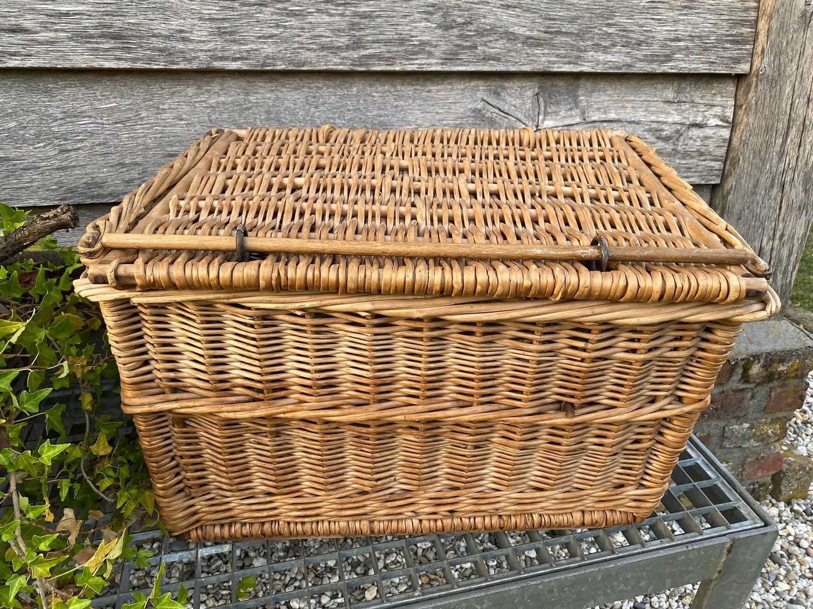 Brocante oude Franse rieten mand, 52 cm, Ophalen of Verzenden