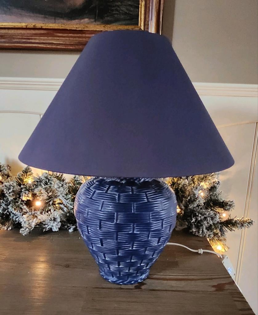 Lamp met rotanmotief blauw, Ophalen, Zo goed als nieuw, Glas, Minder dan 50 cm