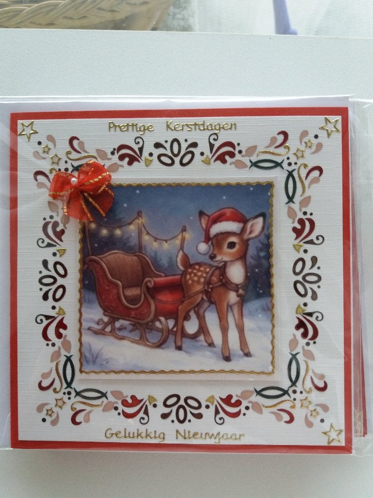Kerstkaartje met hertje en aaeslee no. 226, Ophalen of Verzenden, Nieuw, Kerst