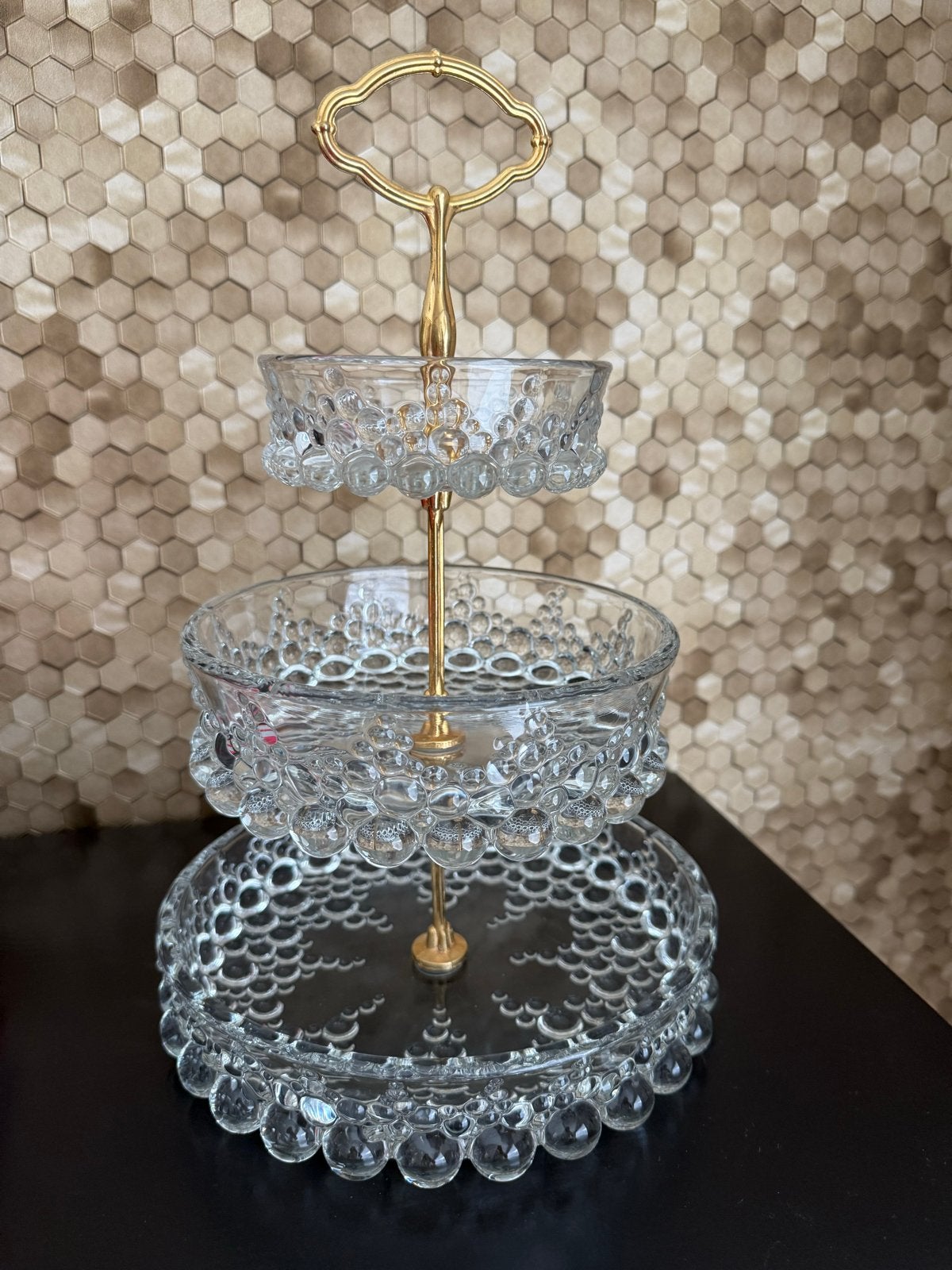 Walther Glas Glazen bubble / bolero etagere, Glas of Glazen, Gebruikt, Overige merken, Vintage