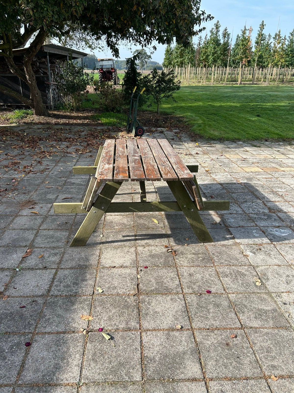 Picknicktafel met opklapbare banken, Ophalen, Gebruikt, Hout, Inklapbaar