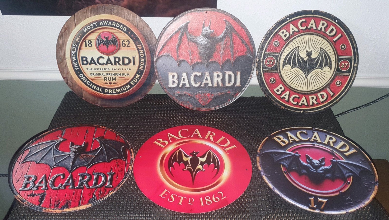 6 Bacardi wandborden - man cave, bar, kroeg, garage, Verzamelen, Merken en Reclamevoorwerpen, Ophalen of Verzenden, Nieuw, Reclamebord
