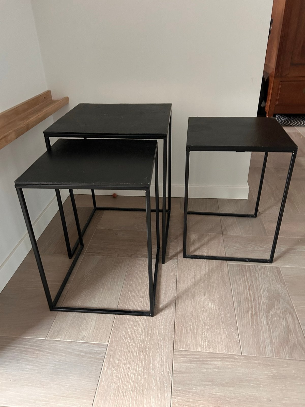Metalen tafels Loods 5 | Set van 3 | zwart, Ophalen, Gebruikt, Vierkant, Metaal of Aluminium