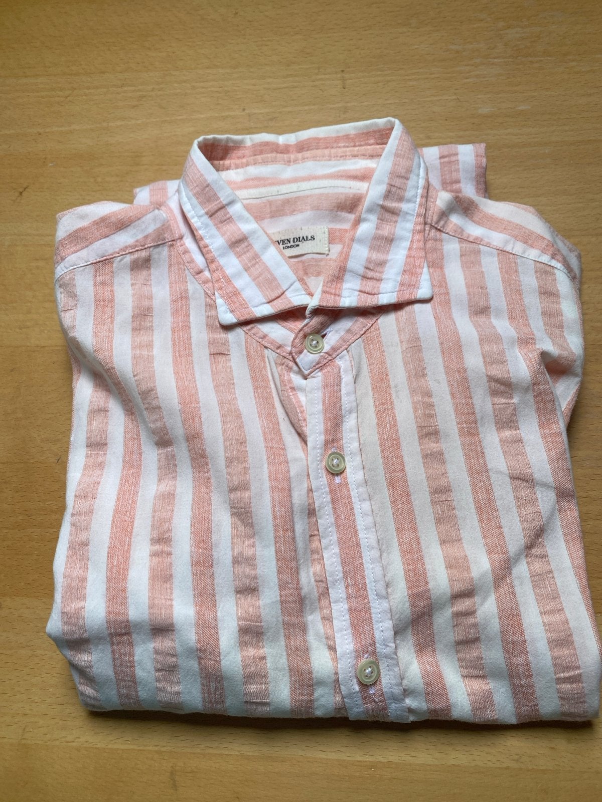 Seven Dials Linnen Overhemd M Oranje Wit Gestreept Zomer, Verzenden, Zo goed als nieuw, Oranje, Halswijdte 39/40 (M)
