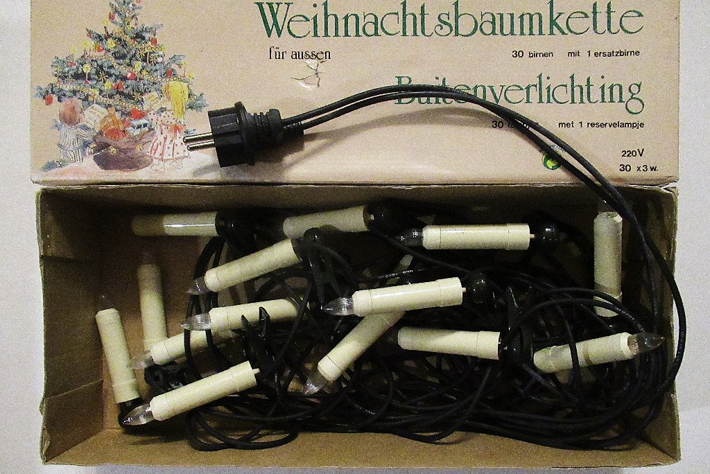 Vintage buiten kerstboomverlichting 15 lampjes in doos., Ophalen of Verzenden, Gebruikt