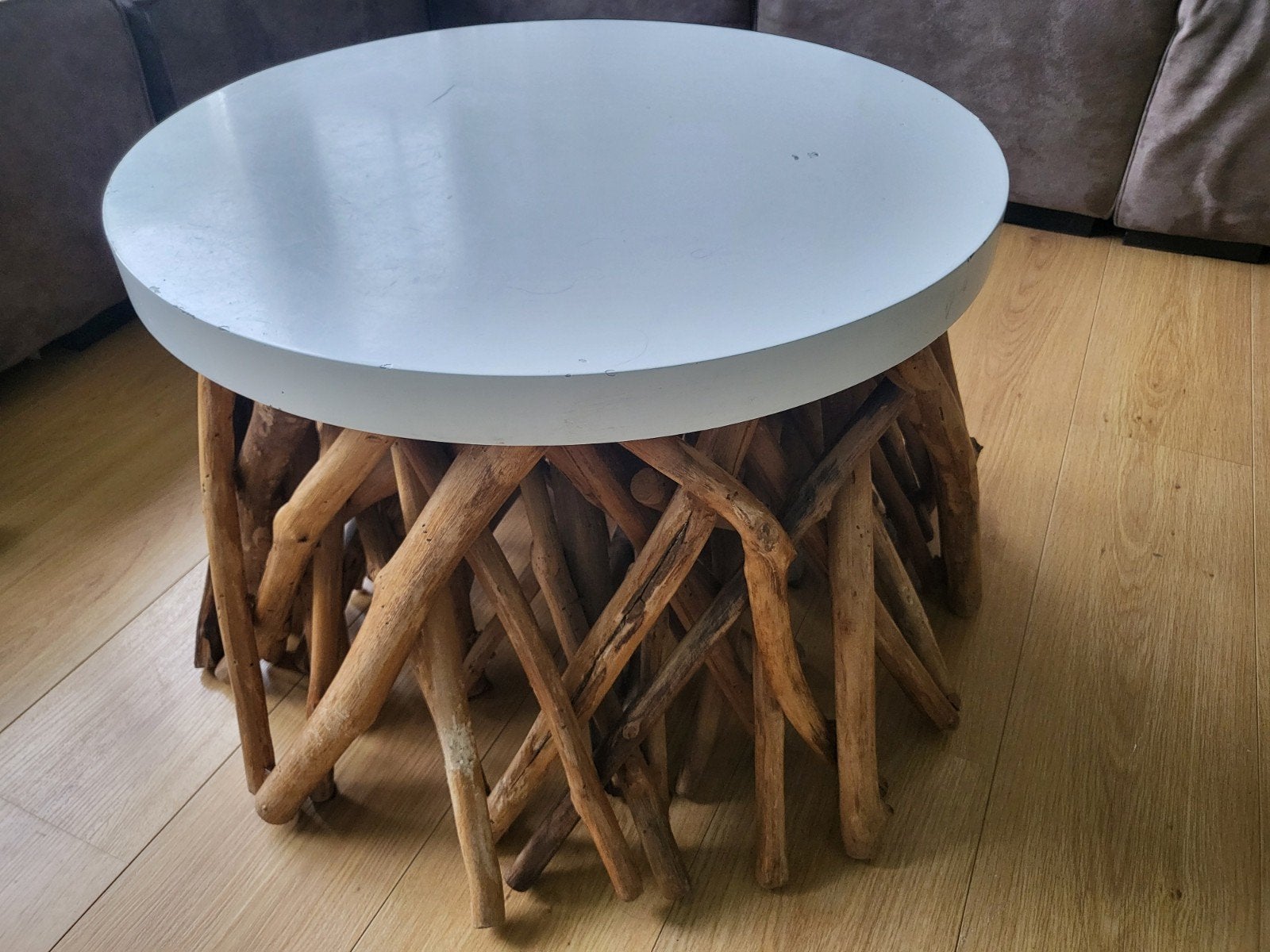Unieke salontafel van drijfhout met wit blad, Huis en Inrichting, Tafels | Salontafels, Ophalen