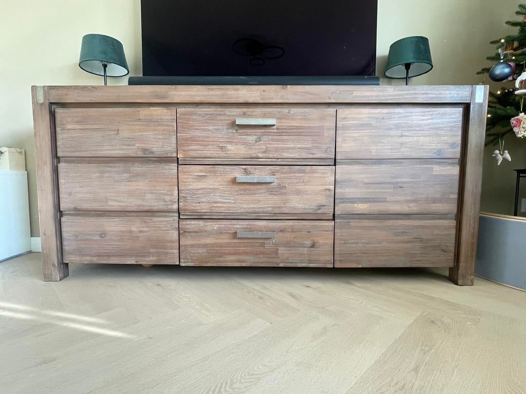 Henders en hazel, acaciahout, meubelset, fauteuils, Huis en Inrichting, Kasten | Dressoirs, Ophalen, Gebruikt, 150 tot 200 cm