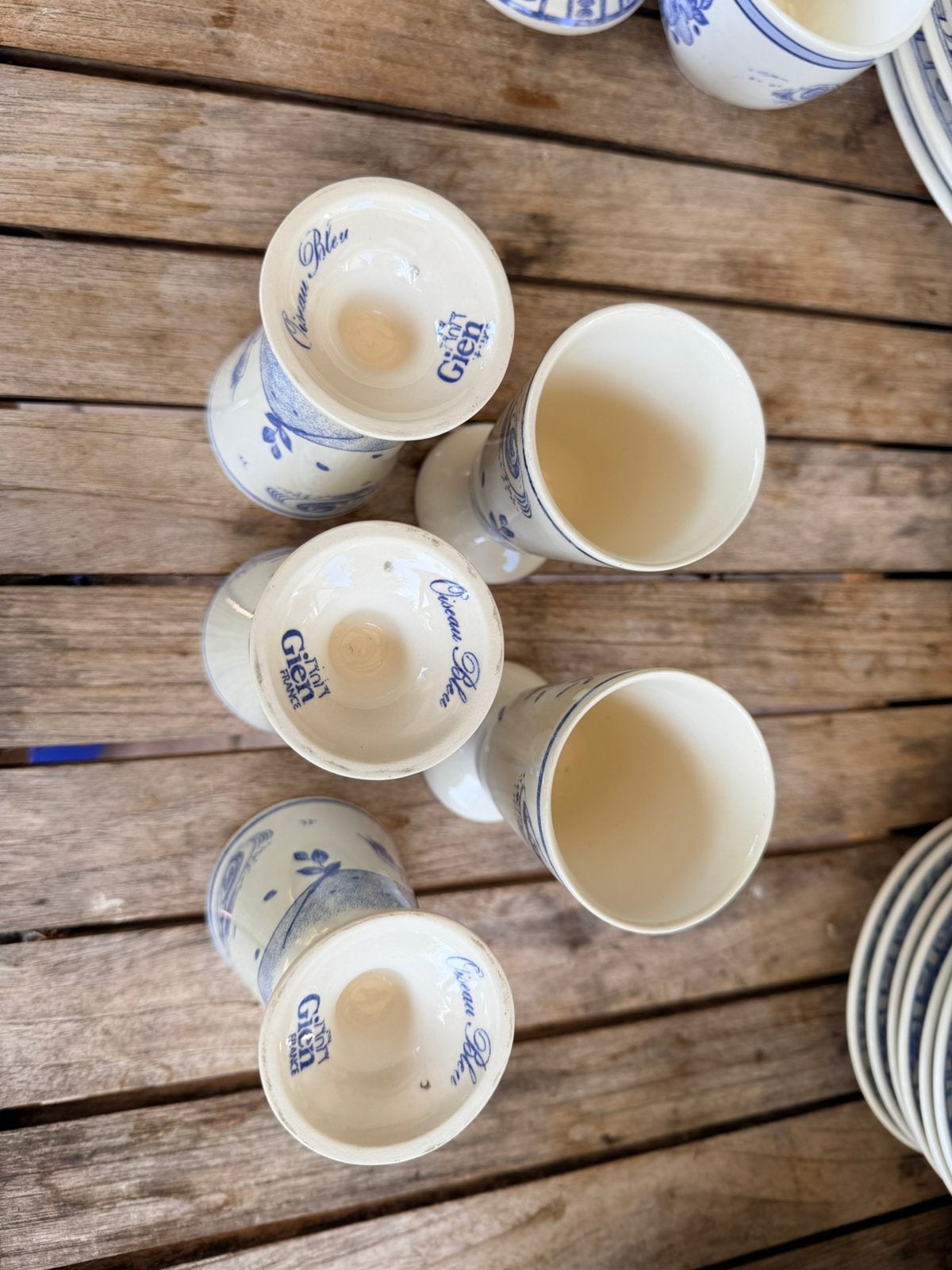 Gien OISEAU BLEU bekertjes op voet, Ophalen of Verzenden, Overige stijlen, Kop(pen) en/of Schotel(s), Glas