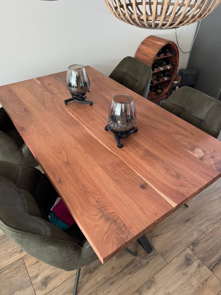 Eettafel massief teakhout 160x90, Ophalen, Teakhout, 50 tot 100 cm, Zo goed als nieuw
