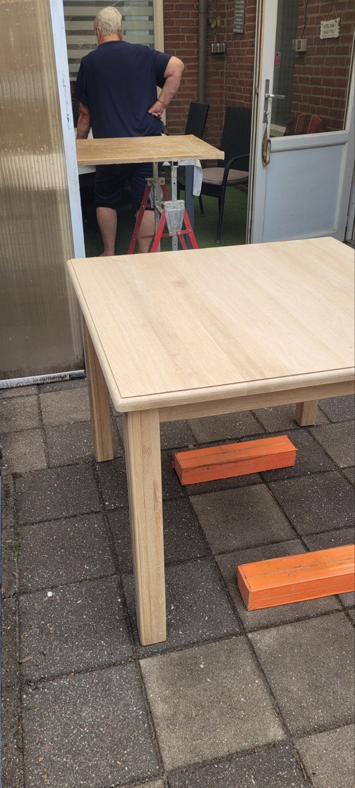 massief eiken eettafel, Ophalen, 100 tot 150 cm, 50 tot 100 cm, Zo goed als nieuw
