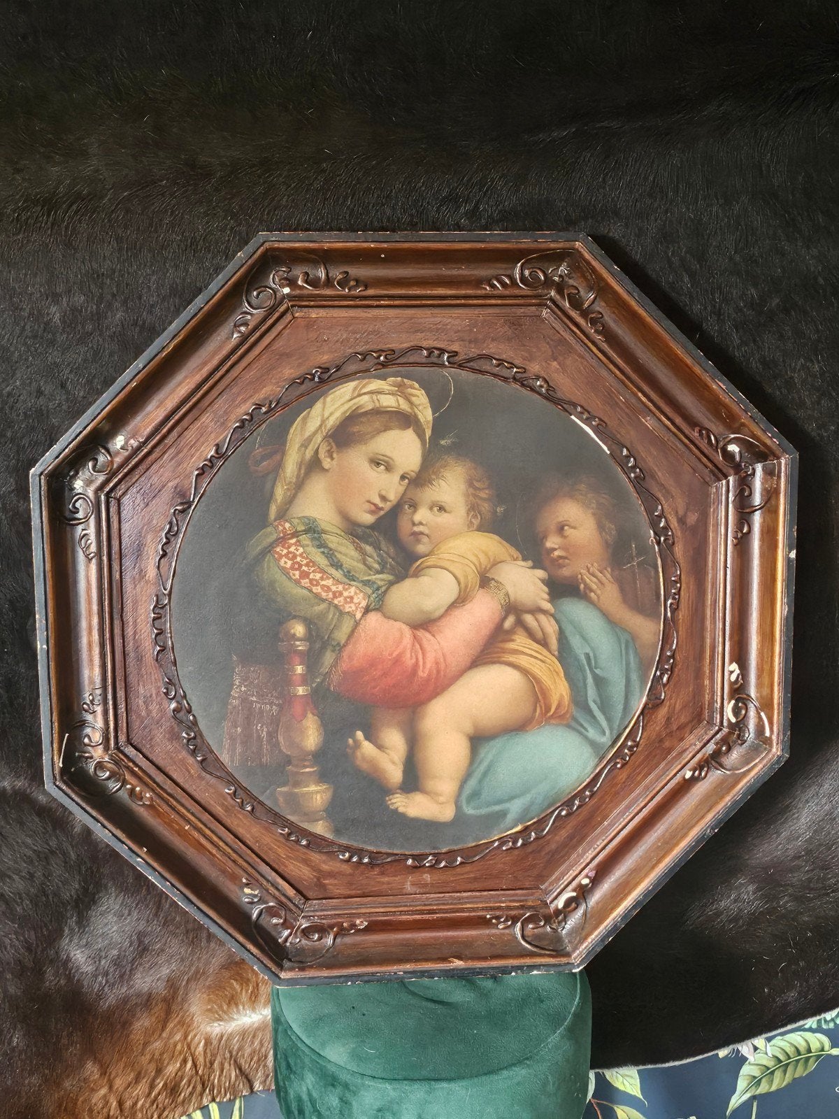Antieke Tondo 'Madonna met de stoel' in achthoekige lijst, Antiek en Kunst, Kunst | Schilderijen | Klassiek, Ophalen