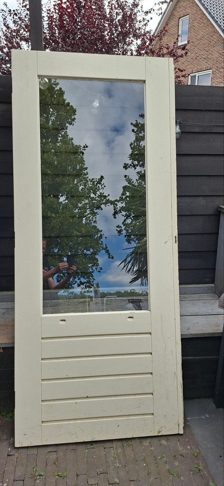 hardhouten buitendeur 88x 211.5 met veiligheidsglas, Ophalen, Gebruikt, 80 tot 100 cm, Buitendeur