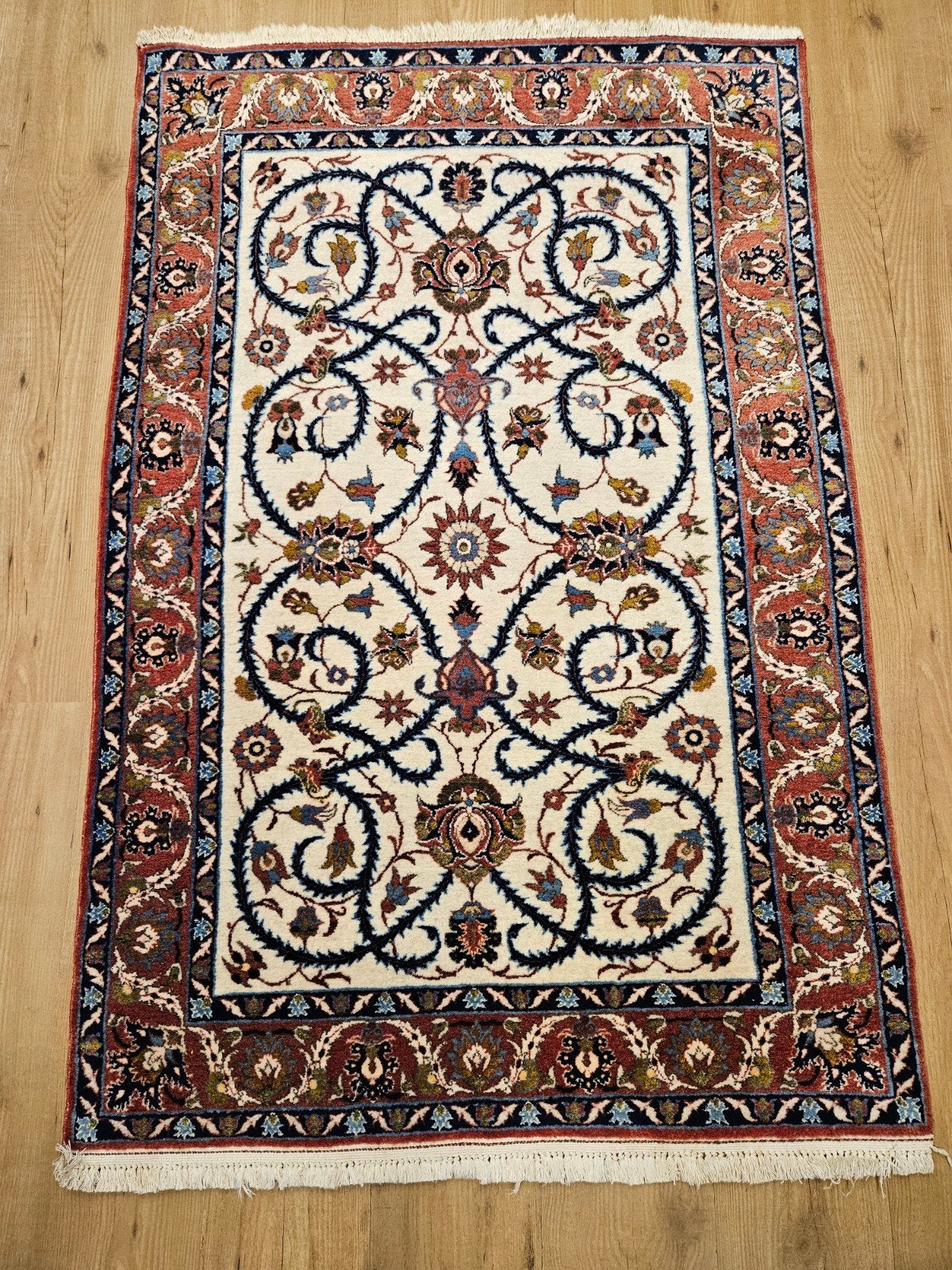 Vintage handgeknoopt perzisch tapijt isfahan 154x100, Info@SlatsAntiek.nl, Tweedehands, 100 tot 150 cm, Ophalen of Verzenden