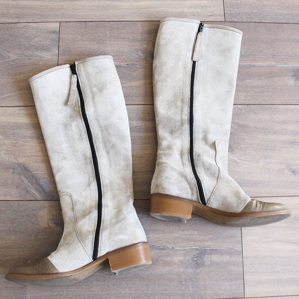 Prachtige Suede Vintage Valmy Moda Laarzen (Maat 37) € 40,-, Hoge laarzen, Beige, Ophalen of Verzenden, Zo goed als nieuw