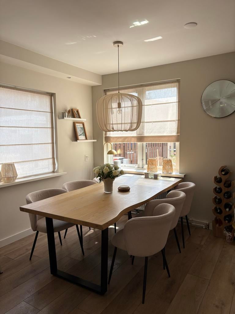 Light & Living - Eikenhouten tafel met 6 teddystoelen, Huis en Inrichting, Tafels | Eettafels, Ophalen, 100 tot 150 cm, Eikenhout